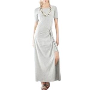 Joan Vass Short Sleeve Ruched Jersey Knit Maxi Dress Size 1P Small Petite Gray